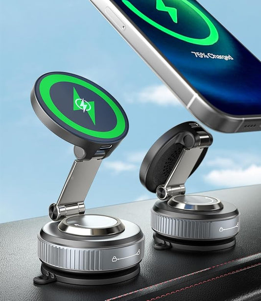 15W Fast Charging Magnetic Car Phone Holder, New Elastic Suction Cup Phone Holder with Stronger Suction, 360° Adjustable Wireless Charger Car Mount for Magsafe iPhone 17 16 15 14 13 12