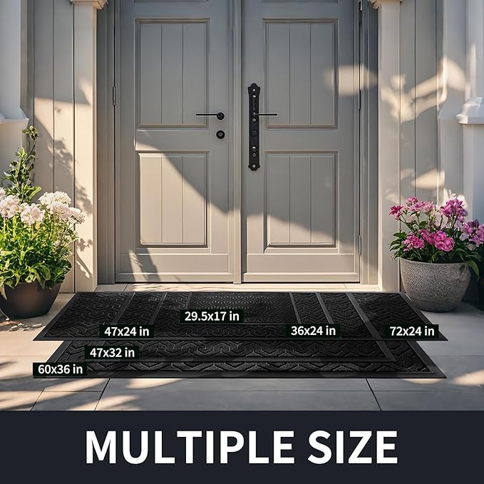 Yimobra Large Door Mat Outside Entrance 47x32, Waterproof Heavy Duty Outdoor Mats for Front Door, Non Slip Rubber Entry Mat for Garage Patio Indoor, Easy Clean, Black