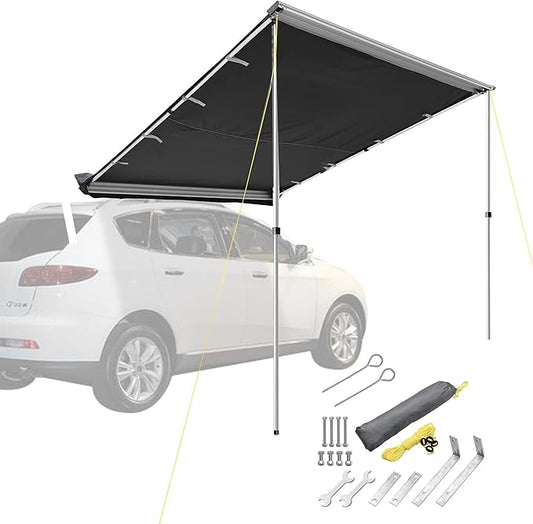Yescom Vehicle Awning with Blackout Coating 6.6'x8.4' Retractable Car Side Roof Rack Overlanding Shade for SUV Truck Tailgate Outdoor Camping