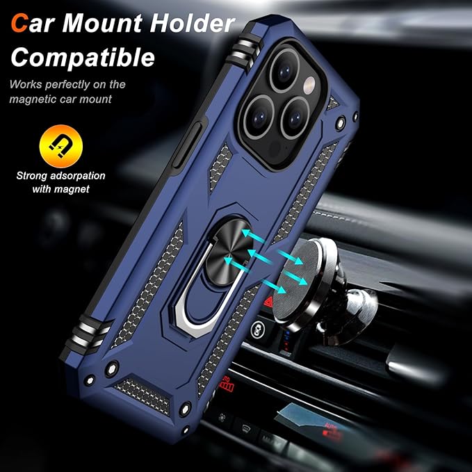 IKAZZ for iPhone 14 Pro Case 6.1 Inch with Screen Protector,Military Grade Shockproof Heavy Duty Protective Phone Cover Pass 16ft Drop Test with Magnetic Kickstand Car Mount Holder,Blue