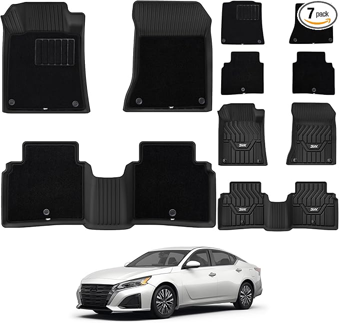 3W Floor Mats & Carpets Compatible for Nissan Altima 2019-2024 2025, TPE All Weather Accessories Custom Fit Floor Liner for Nissan Altima (1st and 2nd Row) Full Set Car Mats