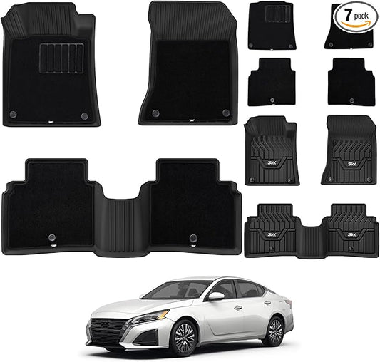 3W Floor Mats & Carpets Compatible for Nissan Altima 2019-2024 2025, TPE All Weather Accessories Custom Fit Floor Liner for Nissan Altima (1st and 2nd Row) Full Set Car Mats