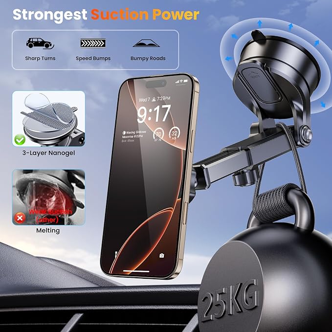 for MagSafe Magnetic Phone Holder for Car [2025 Upgraded Strongest Magnet] Car Mount Cell Stand for Dashboard Windshield Vent Compatible with iPhone 17/16/15/14/13/12 Android etc-Purple