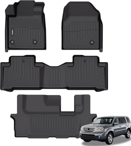 ANBINGO®Floor Mats Fit for Pilot 2009-2015.All Weather Protection TPE Waterproof Non-Slip Floor Liners Fit 1st & 2nd &3 rd Row Set Accessories-Black