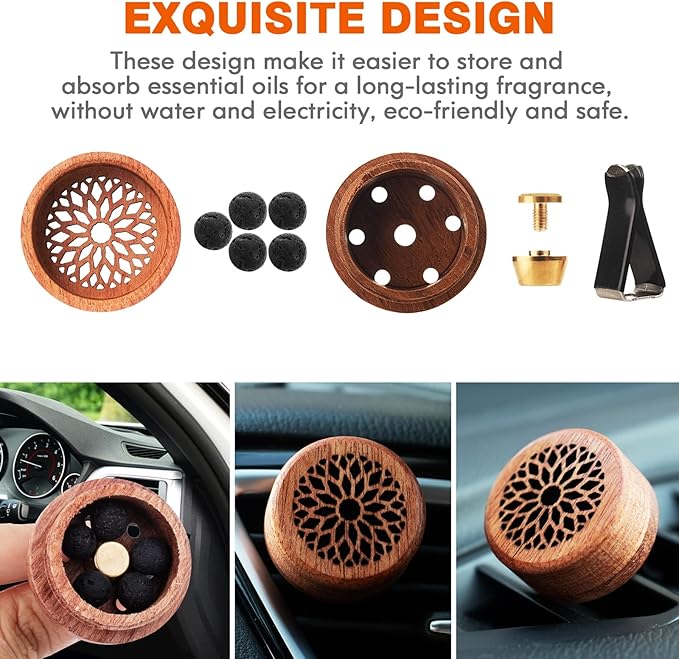 Essential Oil Car Diffuser, 2 PCS Flower Car Aromatherapy Wood Diffuser with Vent Clip