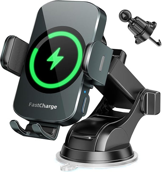 Wireless Car Charger, Fast Charging Phone Holder 3 in 1 Phone Mount Auto Clamping Car Accessories Compatible with iPhone 17 16 15 14 13 12 11 Xs XR, Samsung S23 Ultra S22 S21 S20(Forest Green)