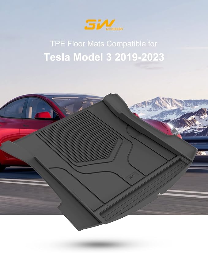 3W Tesla Model 3 Trunk Mats 2021 2022 2023, Cargo Liner TPE All Weather Custom Fit Liner Odorless Heavy Duty Black