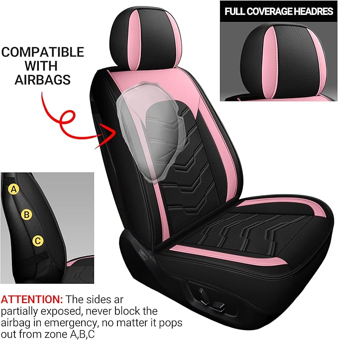 AOOG Leather Car Seat Covers Universal fit Most Sedans SUV Trucks (Front seat, Pink)