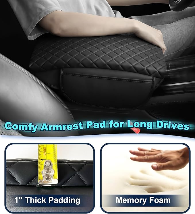 Armrest Cover for Ford Explorer Center Console Pad with Organizer Storage Pockets, Black Faux Leather Arm Rest Lid Protector Cushion Interior Accessories (2020-2025)