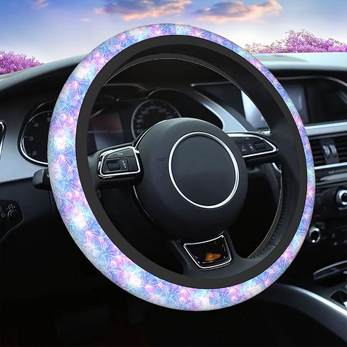 Swono Mermaid Bling Steering Wheel Cover Universal 15 Inch Beautiful Mermaid Scale Bling Purple Neoprene Car Steering Wheel Covers Stretchy Car Accessories for Women