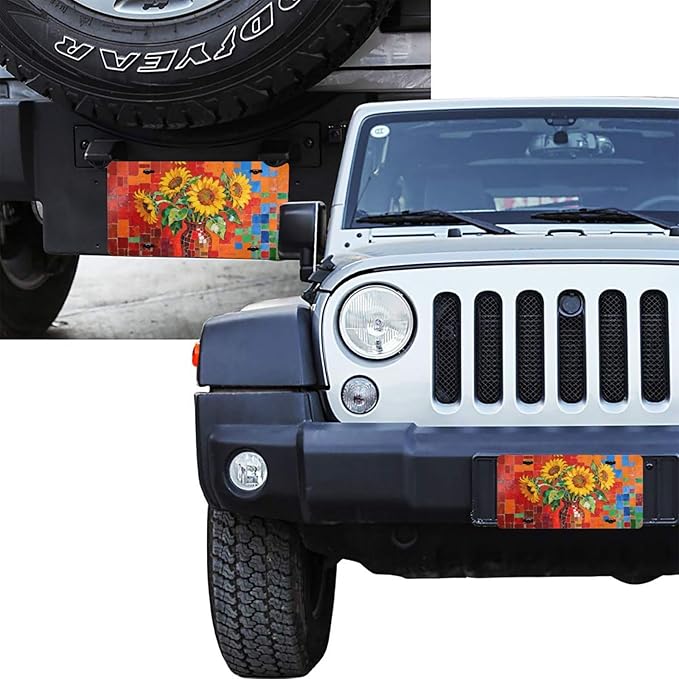 Sunflower Vase Front License Plate Car Decorative License Plates Aluminum Metal Decor Accessory Novelty Vanity Tag Cover with 4 Holes for Men Women 6" X 12"