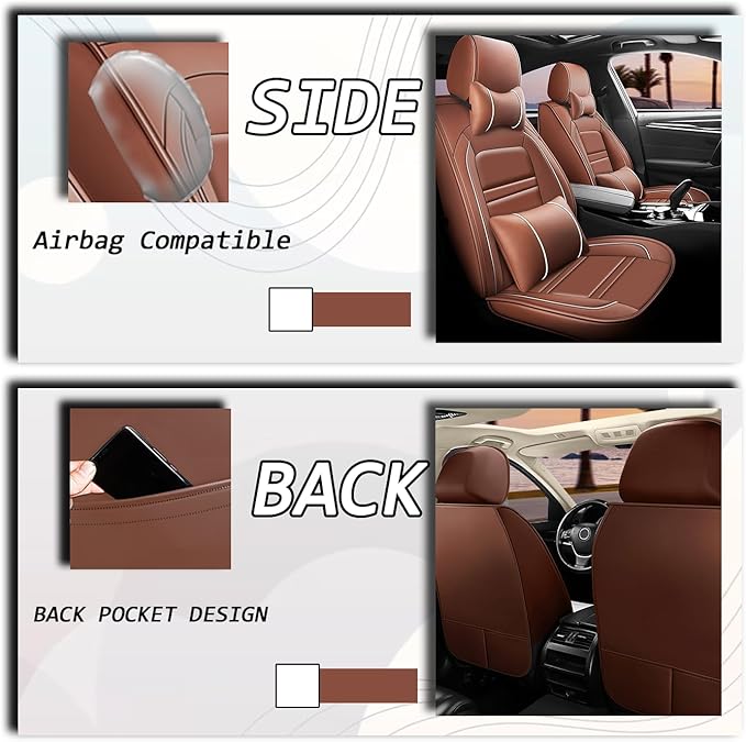 Seat Cover for Ford f150 2003-2025 | 5-Seats Seat Covers, Waterproof Seat Protectors, Automotive Seat Covers (Full Set with Pillow,Coffee)