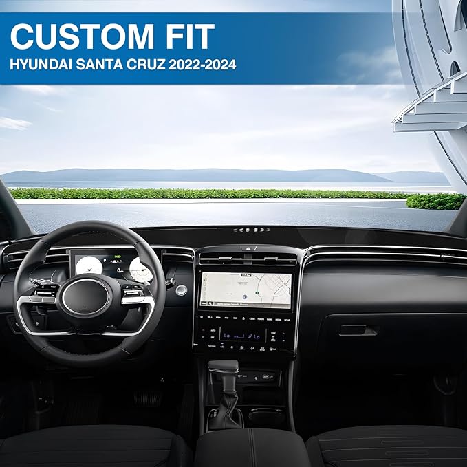 KUST Car Dash Cover for Hyundai Santa Cruz 2022 2023 2024 (Not fit for 12.3 inch Navigation Screen) Polyester Dashboard Cover Non-Slip Interior Accessories for Hyundai Santa Cruz Black