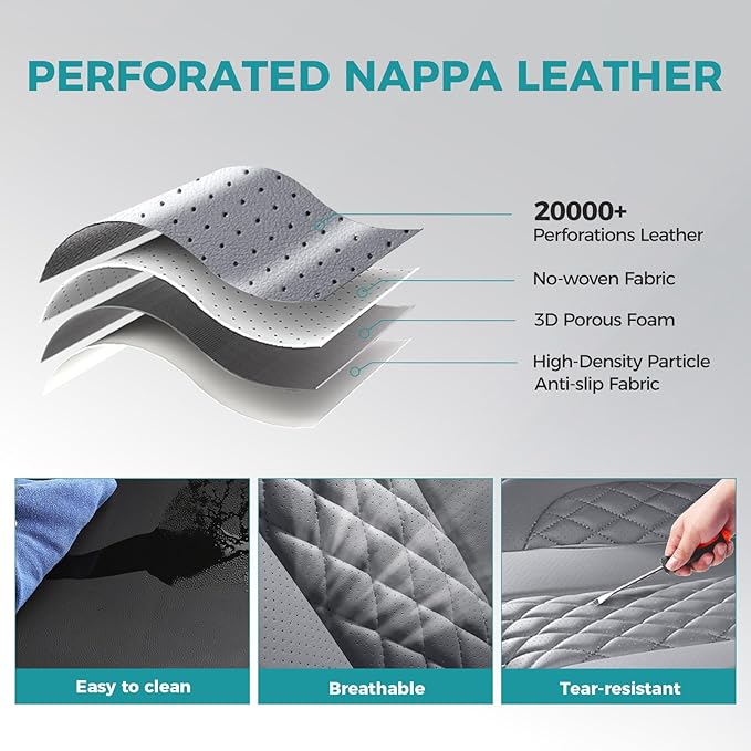 Leather Car Seat Covers - Breathable Faux Leather Seat Covers Full Set for Cars SUV Sedan - Waterproof - Grey