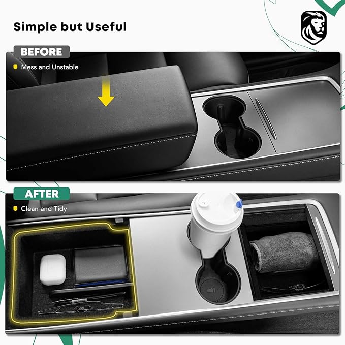 YHTAUTO Armrest Upper Tray Fit 2024 2025 Tesla Model 3 Highland, Center Armrest Storage Box with Sunglass Holder Non-Slip - Flocking Inside Interior Accessories 1PC