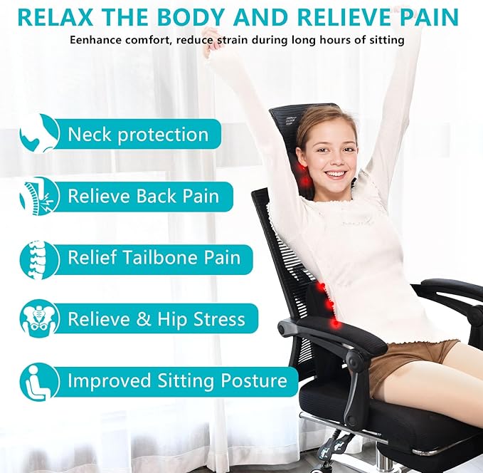 FLORICH Lumbar Support with Car headrest Back Pillow for Chair Headrest Pillow with Gel Memory Foam Massage Point Memory Foam Back Pillow for Office Chair(Light Black)