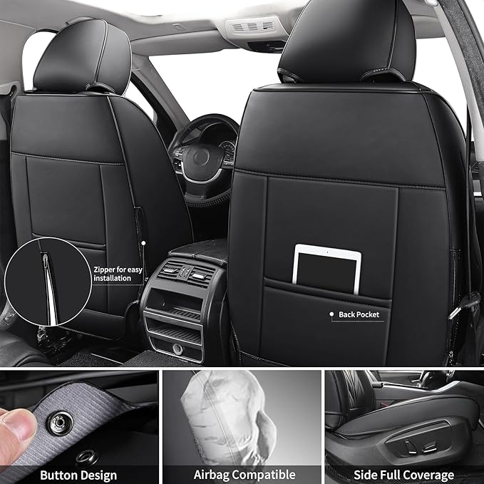 Tomatoman Front Seat Covers Compatible with Hyundai Tucson Nissan Altima Sentra Maxima Rogue Versa Honda Insight Accord Hrv Odyssey CRV Car Cusions(2PCS Front/Black)