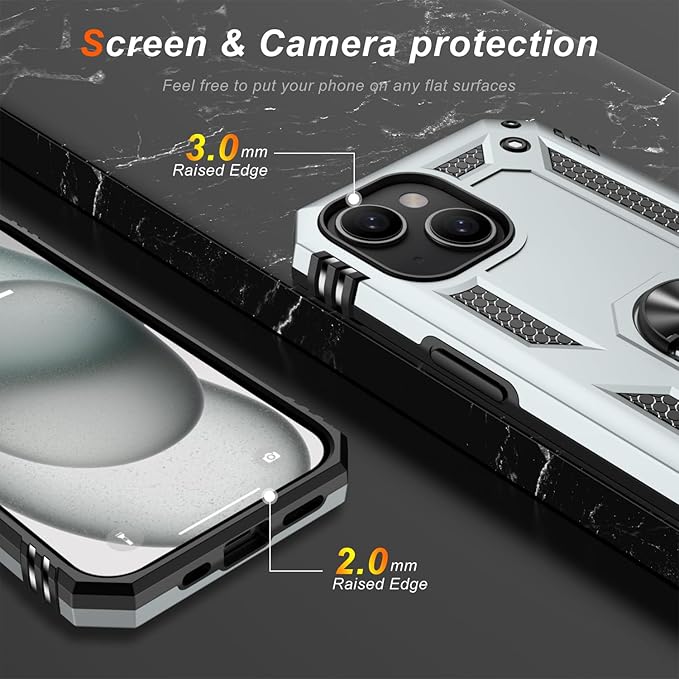 IKAZZ for iPhone 13 Case 6.1 Inch with Screen Protector,Military Grade Shockproof Heavy Duty Protective Phone Cover Pass 16ft Drop Test with Magnetic Kickstand Car Mount Holder,Silver