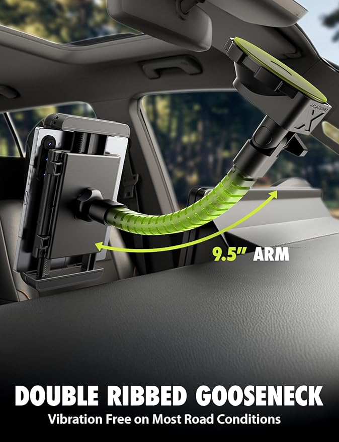 Bracketron TekGrip Tablet Holder for Truck Windshield & Dashboard - 360° Adjustable Tablet Car Mount with Gooseneck - Compatible with iPads, Tablets, GPS up to 13” Black