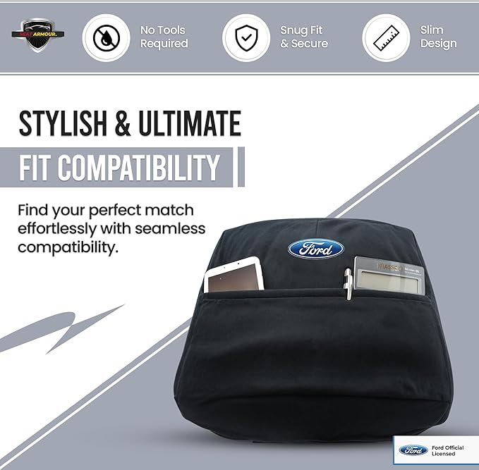 Premium Console Armrest Cover for Ford F-150 Bucket Seat 2015-2021 – Soft, Machine Washable Console Lid Protector – Easy to Install, Plush & Durable – Black