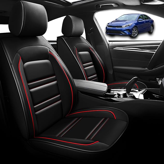 Seat Cover for kia Forte 2010-2024 | Car Seat Covers Front Seats, Waterproof Seat Protectors, Automotive Front Seat Covers (Front Seat, Black&Red Line)