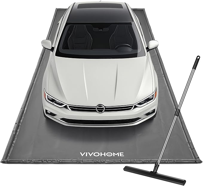 VIVOHOME Containment Mat (7'9" x 18') with Stay Put Corner, PVC Garage Floor Mats, Heavy Duty Garage Parking Mat with a Squeegee, Gray