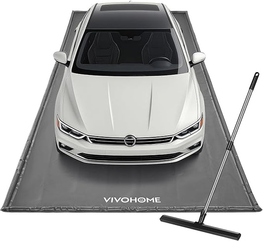 VIVOHOME Containment Mat (7'9" x 18') with Stay Put Corner, PVC Garage Floor Mats, Heavy Duty Garage Parking Mat with a Squeegee, Gray