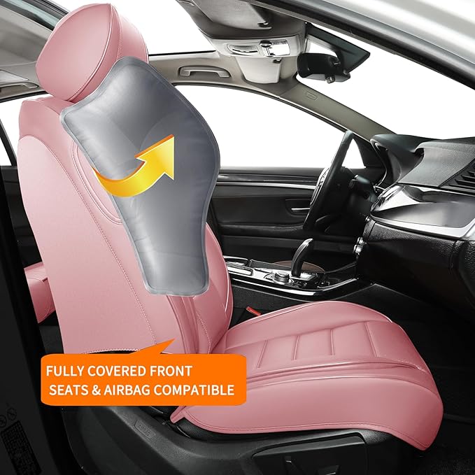 Pink Seat Covers for Cars, Waterproof Seat Covers, Leather Car Seat Covers 2 Pack, Universal Seat Cushion Protector for Most Cars