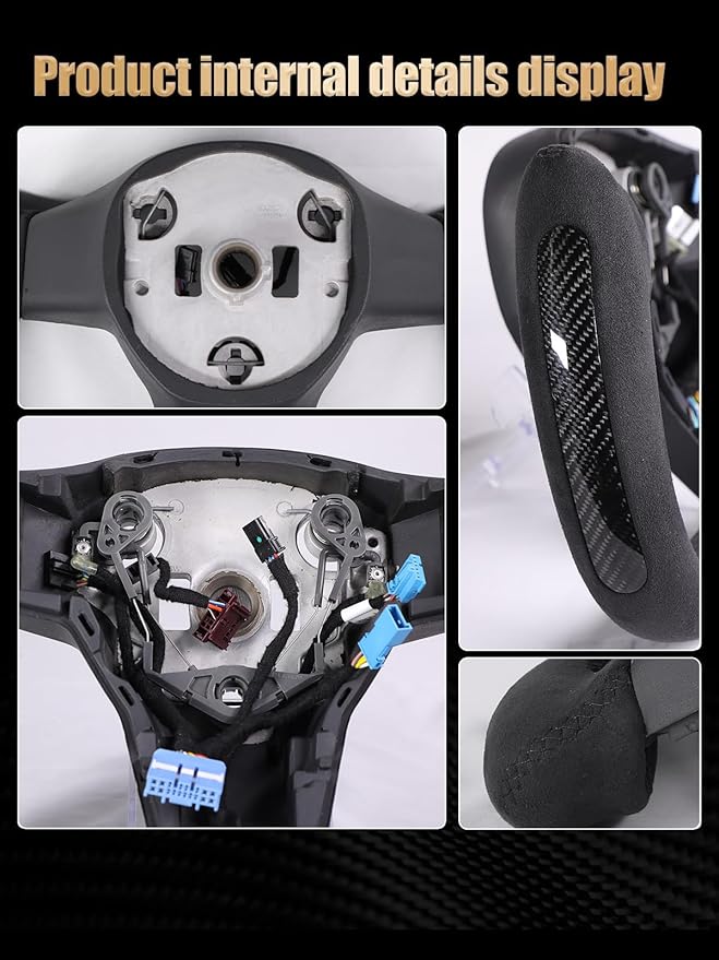 ZIMABLUE Yoke Steering Wheel Personalized Yoke Steering Wheel Suede Leather with Side Glossy Carbon Fiber without Front Trim for Tesla Model 3 2017-2023, Model Y 2019-2024 With Heating Function
