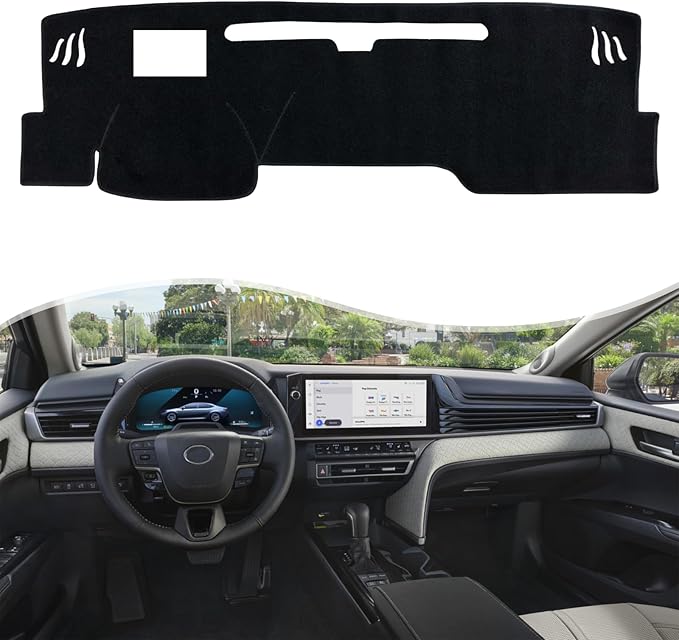 Non-Slip Dash Cover Dashboard Cover Mat Custom Fit Center Console Cover Sunshield Protector Pad Compatible with for Toyota Camry 2025 Accessories Pad (with HUD) (Black Trim)