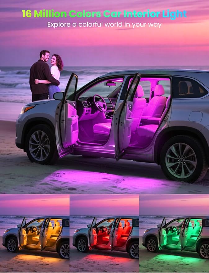 Pak Car LED Lights, Smart RGB 48 LED Car Interior Light with APP Control, Under Dash Car Strip Lights, Music Mode, DIY Mode, 2 Lines Design with Car Charger, Ambient Lighting for Cars, SUVs, Trucks