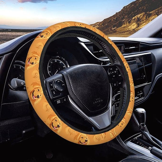 Golden Retriever Dog Pattern Steering Wheel Covers Anti-Slip Elasticity Car Accessories Steering Wheel Protector Universal 15 Inch for Cars SUV Vehicle Truck