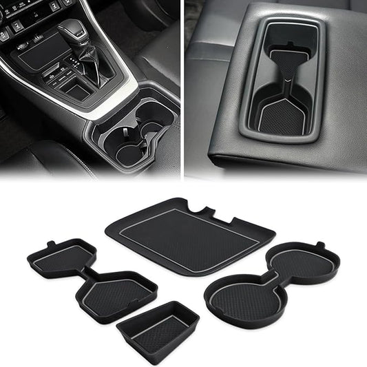 Auovo 3D Cup Holder Insert Liners Compatible with Toyota RAV4 Accessories 2025 2024 2023 2022 2021 2020 2019 Car Custom Cup Holder Mats Pads 4-pc Set (Gray Trim)