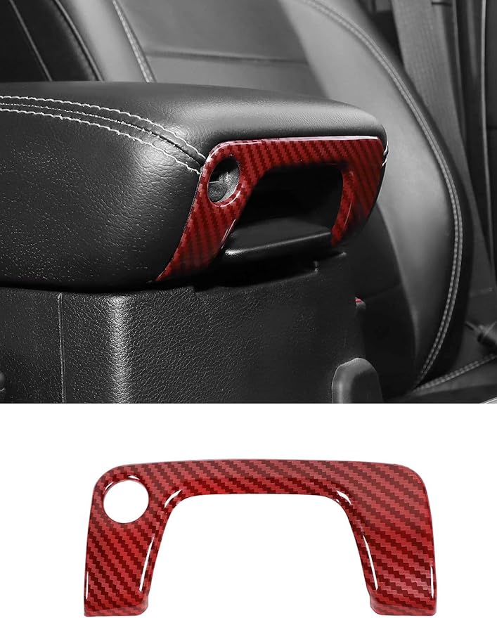 Savadicar Red Carbon Fiber Interior Accessories - Armrest Switch Bezel Trim Cover for 2018-Present Jeep Wrangler JL JLU 4XE & Gladiator JT - Premium Texture Interior Decor Upgrade Option, 1-Piece