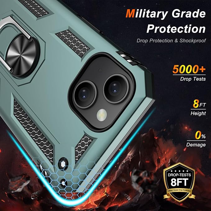 IKAZZ for iPhone 14 Plus Case 6.7 Inch with Screen Protector,Military Grade Shockproof Heavy Duty Protective Phone Cover Pass 16ft Drop Test with Magnetic Kickstand Car Mount Holder,Pine Green