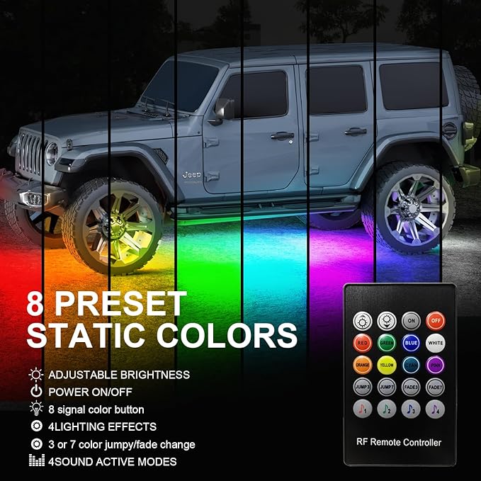 Underglow Car Lights, 4 pcs RGB-IC Smart LED Lights with APP and Remote Control, 16 Million Colors DIY Sound Active Function Music Mode, Underglow Kit for Car, SUVs, Trucks (Multicolor)