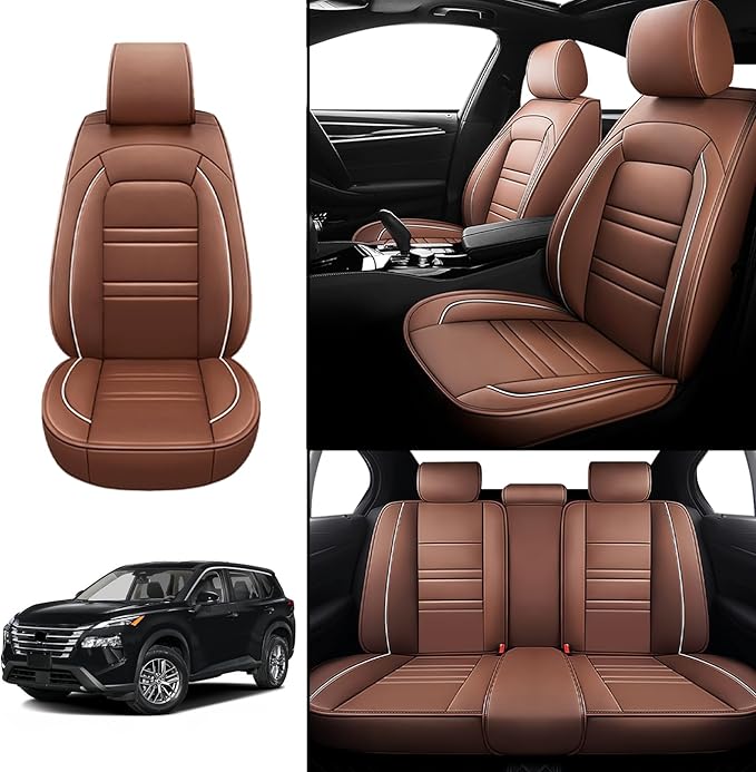 Seat Covers for Nissan Car Rogue 2008-2025 | 5-Seats Leather Seat Covers, Easy to Install Automotive Seat Covers Full Set (Full Set, Coffee)