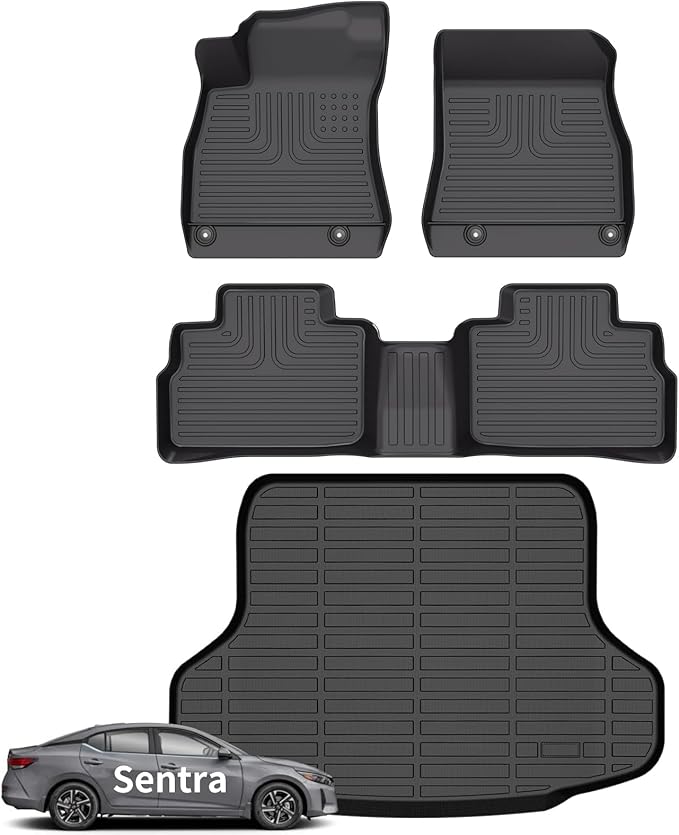 Wayhigh-for 2020-2024 2025 Nissan Sentra S/SV/SR Sedan All Weather Floor Mats and Cargo Liner Set TPE Heavy Duty Car Mats for Nissan Sentra Accessories- Black