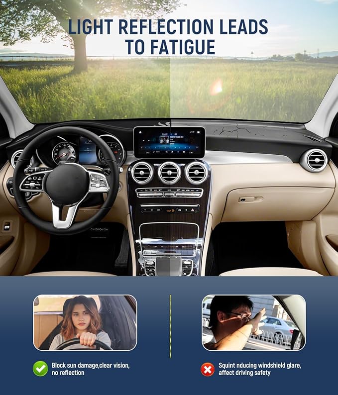 BIBLOZ Dash Cover Mat for Mercedes Benz 2016-2021 2022 GLC Model GLC300 GLC350e GLC43 GLC63 Accessories Black Flannel Interior Trim Car Dashboard UV Sun