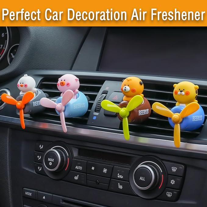 2Pcs Pilot Car Air Fresheners, Cute Duck Car Vent Clip Air Freshener with 8 Fragrant Tablets Automotive Air Outlet Fan Diffuser, Automotive Interiors Vent Decoration (Sheep+Bear)