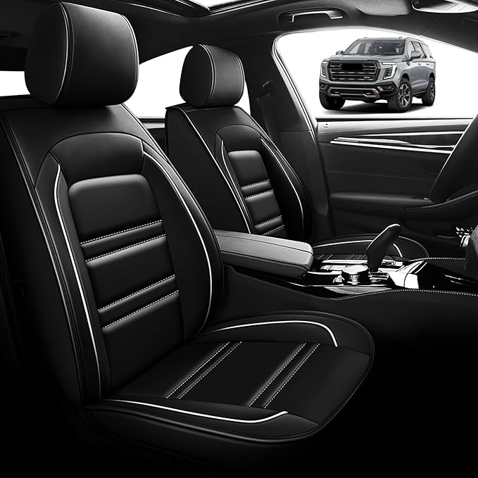 Seat Cover for gmc Yukon 2000-2025 | Car Seat Covers Front Seats, Waterproof Seat Protectors, Automotive Front Seat Covers (Front Seat, Black&White Line)
