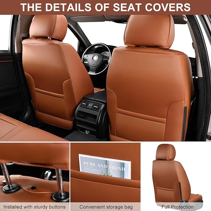 Auto Car Seat Covers Accessories Front Seat Leather Cushion Protector Breathable Waterproof Seat Cover for Cars Universal Fit 7 Colors (Brown, Front Pair)