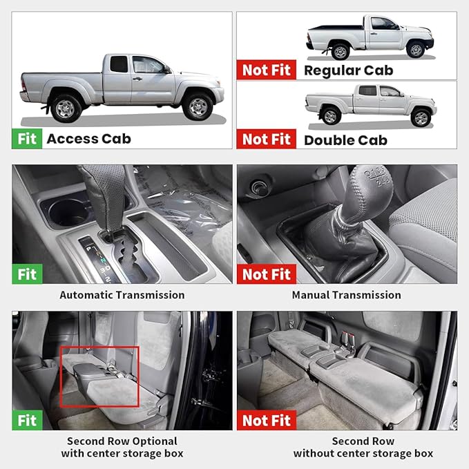 LASFIT Floor Mats for Toyota Tacoma 2005-2011 Access Cab Auto Tran, All Weather Custom Fit Floor Liner for Tacoma Second Row Optional with Center Storage Box,TPE Mats Front&Rear 2 Row, Black