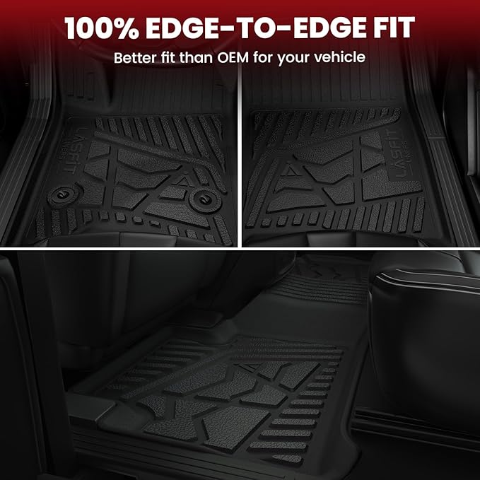 LASFIT Floor Mats for Ford F-150 2011-2014 SuperCrew 1st Row w/o Center Console Carpet Floor All Weather Protector Car Liners TPE Truck Mats, Front & Rear Rows, 3pcs Black
