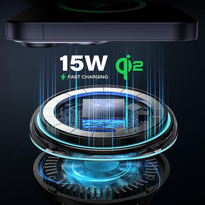 A2C for Qi2 15W Magsafe Car Mount Charger for Dashboard, Qi2-Certified Wireless MagSafe Car Charger with Semiconductor Cooler, Vacuum Magnetic Phone Holder for iPhone 17-12 Series [with PD Adapter]