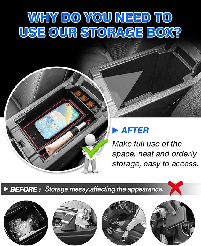 Autorder Center Console Organizer for 2019-2025 Chevy/Chevrolet Blazer Accessories Armrest Storage Box Secondary Insert Tray with 2 Color Mats