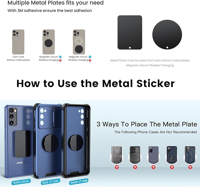 APPS2Car Magnetic Phone Mount for Car, Dashboard & Windshield Suction Cup Holder with Telescopic Arm, Requires Metal Plate (Included), Universal Fit for iPhone & Android Smartphones