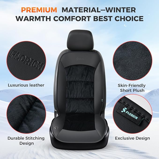 FLORICH Winter Car Seat Cover Furry Seat Cushion for Car Driver or Passenger Seat Cushion Front Car Seat Covers for Full Back Universal Fit for Car SUV Truck Van, Black, 1PCS
