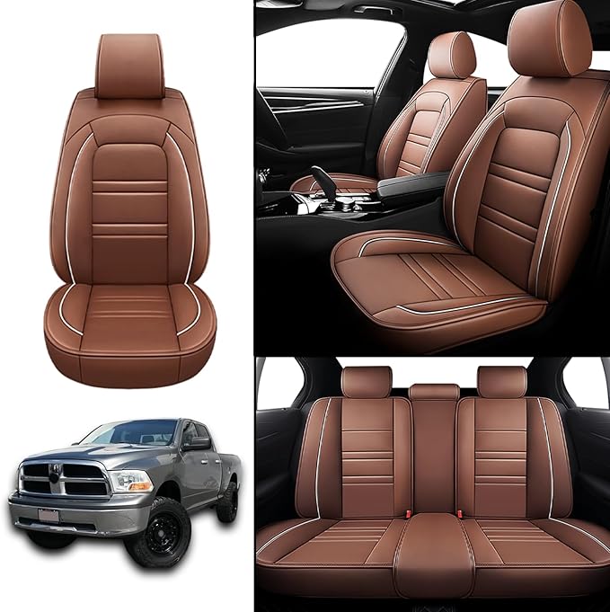Seat Covers for Dodge ram 1500 2004-2011 | 5-Seats Leather Seat Covers, Easy to Install Automotive Seat Covers Full Set (Full Set, Coffee)