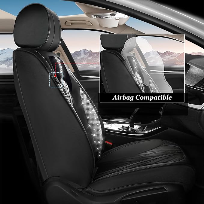 TTX LIGHTING Bling Car Seat Covers fit for Toyota Corolla 2000-2019: Leather Seat Protector with Luxury Shining Diamonds (5 Seats, Black&Diamond)